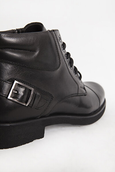 Dericlub Men's Thick Sole Zippered Casual Boots Genuine Leather Br 07124 Black