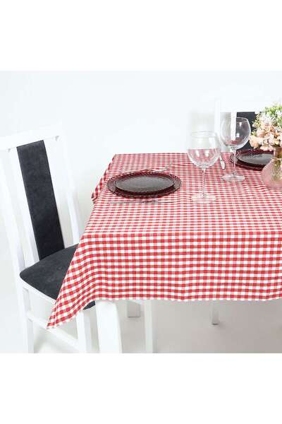Caressa Tablecloth SSE OT-TC-9729SS, checkered pattern, cotton, white + red, 120 x 160 cm