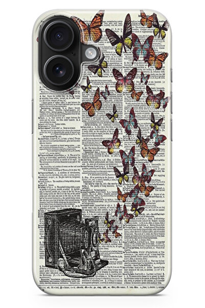 moonset Iphone 17 Uyumlu Vintage Kelebek Tasarımlı Baskılı Şeffaf Telefon Kılıfı