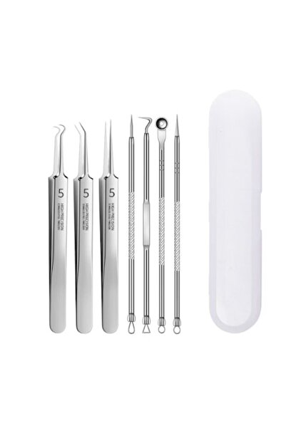 NEO Set of 7 blackhead extraction tweezers, acne, stainless steel cosmetic tools