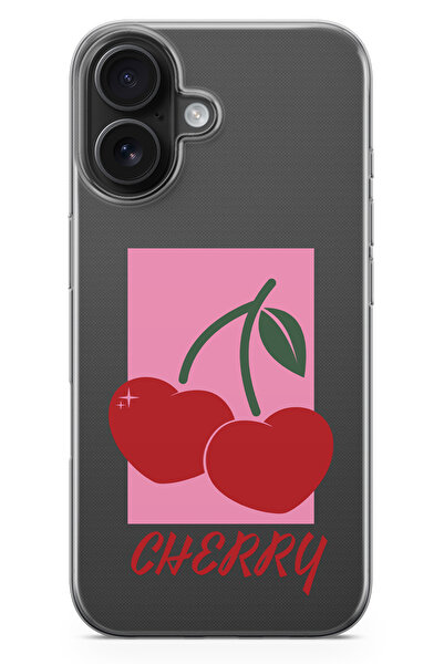 moonset Iphone 17 Uyumlu Cherry Tasarımlı Baskılı Şeffaf Telefon Kılıfı