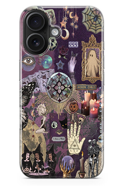 moonset Iphone 17 Uyumlu Witch Kolaj Tasarımlı Baskılı Şeffaf Telefon Kılıfı