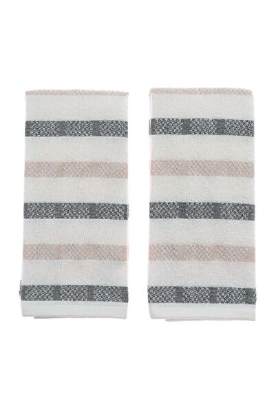 Caressa Kitchen Towel Set E015, Cotton, White + Gray, 40 x 60 cm, Set of 2