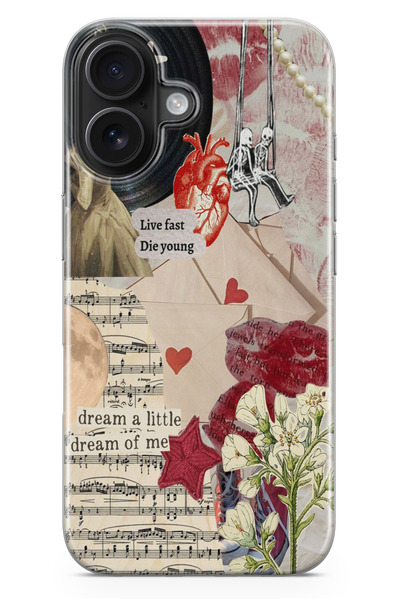 moonset Iphone 17 Uyumlu Live Fast Kolaj Tasarımlı Baskılı Şeffaf Telefon Kılıfı