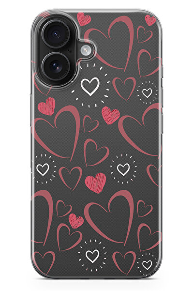 moonset Iphone 17 Uyumlu Kalpler Tasarımlı Baskılı Şeffaf Telefon Kılıfı