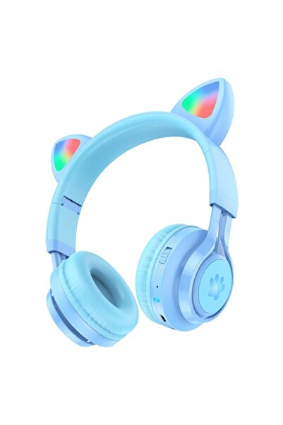 Hoco Casti Pisica cu Lumini RGB, W39, BlueTooth 5.3, Over Ear, 400mAh, Albastru