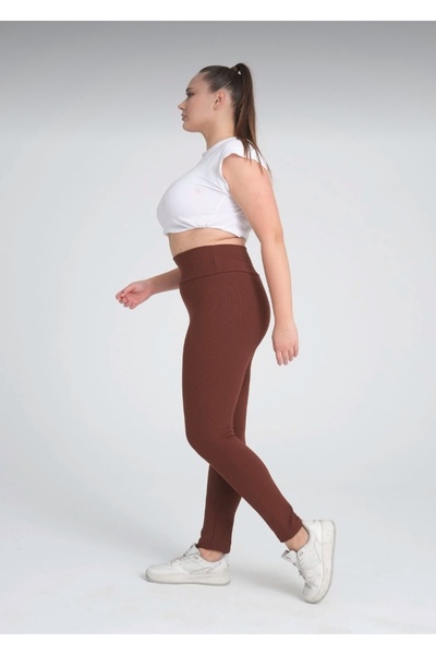 PUQHQA Plus Size Ribbed High Waist Recovery Brown Summer Leggings