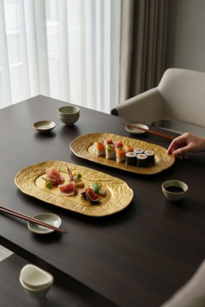 İREA PORSELEN Ruw Savana 34cm Porselen Dikdörtgen Gondol Kayık Tabak Sushi Tabağı 2 Adet