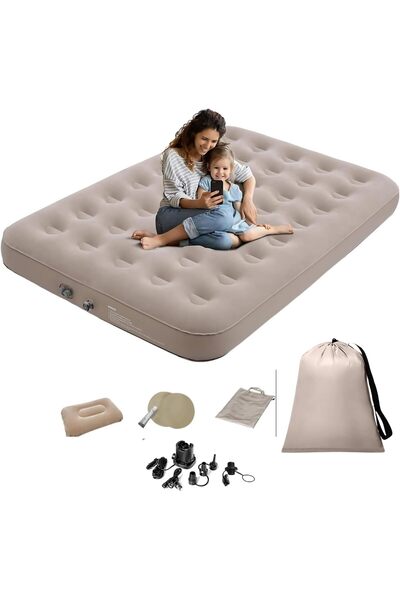 AutoFamily مرتبة هوائية قابلة للنفخ من أوتو فاميلي مع مضخة مدمجة ووسادة وحقيبة حمل - (203 سم × 152 سم)