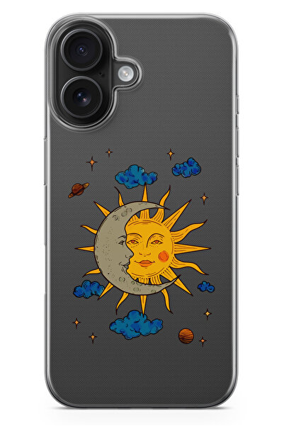 moonset Iphone 17 Uyumlu Ay Güneş ve Gezegen Tasarımlı Baskılı Şeffaf Telefon...