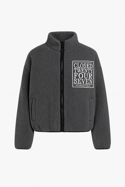 Pinem Unisex Oversize Closed Nakışlı Peluş Kolej Ceket