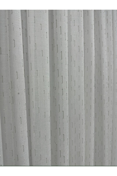 perkoz Hafif Saçak Çizgili Keten Tül Perde 1/3 Sık Pile
