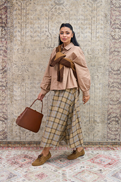 KÜÇÜĞÜM BUTİK Fusta în carouri maro colaj