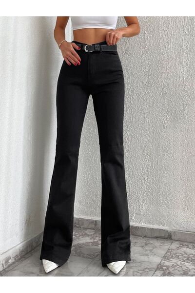SHEVEGA KADIN YÜKSEK BEL SİYAH İSPANYOL PAÇA KOT PANTOLON