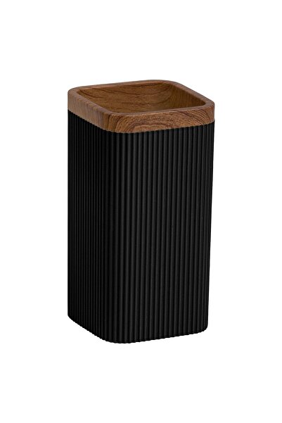Okyanus Home Bathroom Cup for Personal Hygiene, Stella OKY-464-3, Polystyrene + ABS, Black + Wood, 1