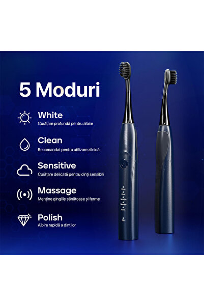 DrKala Sonic electric toothbrush with activated charcoal, 5 modes, 2 heads, up to 42,000 vibrations