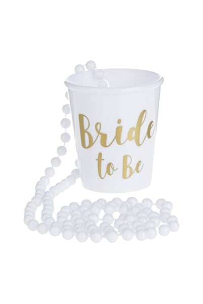 ANTBRO Бяла шот чаша „Бъдеща булка“ с колие с мъниста – 50 мл