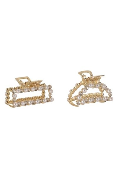 ANTBRO Set 2 agrafe de păr Antbro® cu perle aurii și pietre decorative, 5 cm