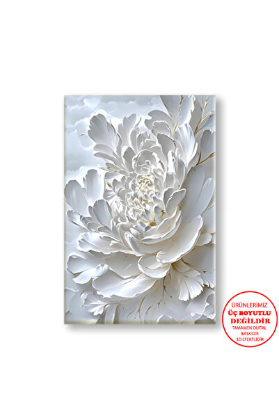 Harikabirev Pictură pe pânză pentru perete pentru sufragerie, cu efect de vopsea în ulei, azalea albă 03 | TABLO VERTICAL FĂRĂ CADRU