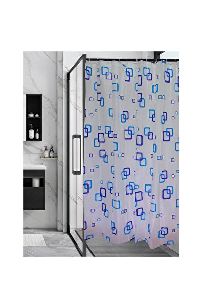 Hypo Shower curtain 4118, square pattern, white + blue, 180 x 180 cm