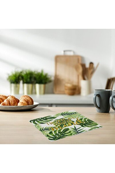 ANTBRO Set 12 Servetele Masa cu 2 Straturi Antbro, 33x33 cm, Verzi cu Model Frunze Tropicale si Mesaj Folie