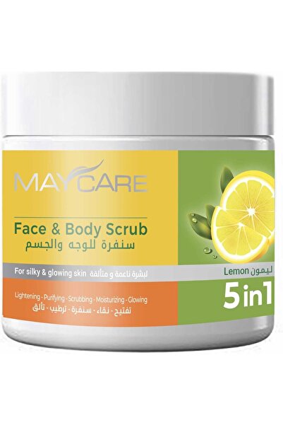 MAYCARE مقشر للوجه والجسم، 5 في 1 بالليمون، 500 مل مع قشور الجوز الطبيعية لبش...