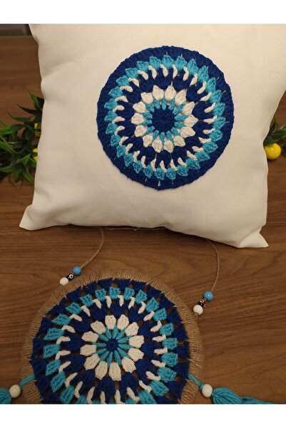e&e süs dükkanı Pillowcase with Evil Eye Motif and Wall Decoration Model, Set of 2