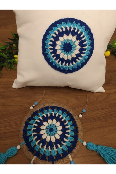 e&e süs dükkanı Pillowcase with Evil Eye Motif and Wall Decoration Model, Set of 2