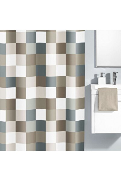 Kleine Wolke Shower curtain Check 34283, plaid pattern, gray / brown, 180 x 200 cm