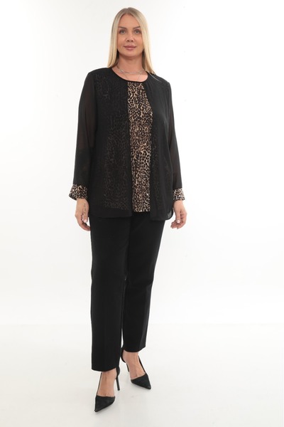 Javelin Collection İÇİ LEOPARLI VE PAYETLİ DIŞI VE KOLLARI ŞİFON SPOR ABİYE BLUZ