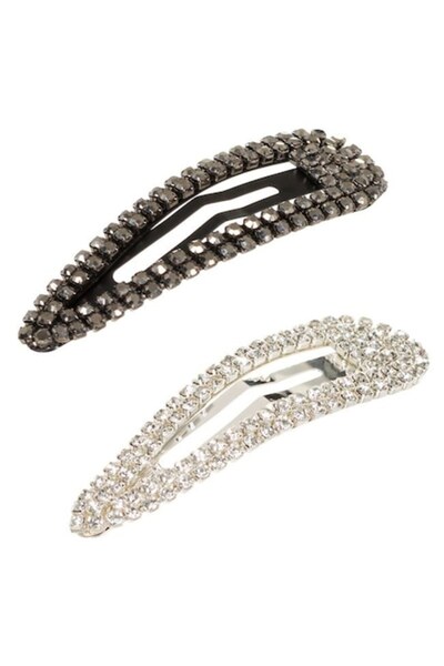 ANTBRO - Set 2 agrafe de păr, triunghiulare 7cm cu cristale albe și negre