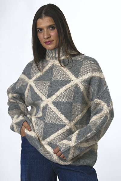 ABBRA Γυναικείο πουλόβερ με μοτίβο μπακλαβά με ψηλό λαιμό