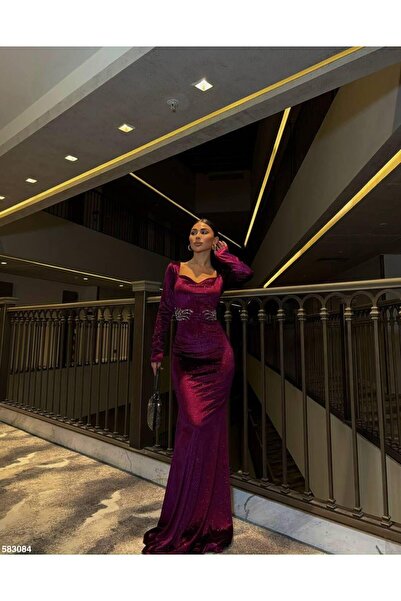 Modafeminen Rochie de seară din catifea cu mâneci lungi, cu detalii de piatră...