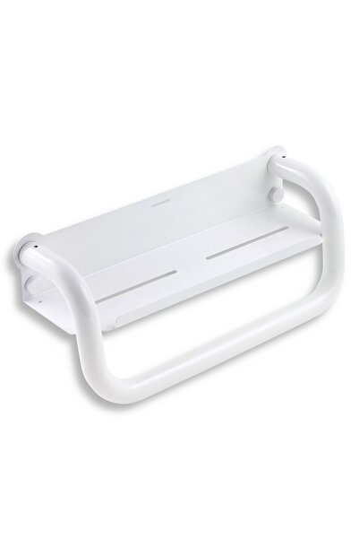 FERRO Bathroom Shelf with Towel Holder, Novatorre 65566.1, White Finish, One Shelf, 35.5 x 11 x 8 cm