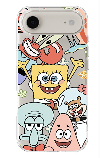 moonset Iphone 17 Air Uyumlu Sünger Bob Tasarımlı Baskılı Şeffaf Telefon Kılıfı