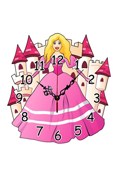 Euro Sangift Ceas de perete 29013, analog, forma printesa, lemn, multicolor, 33 x 24 cm, camera copii