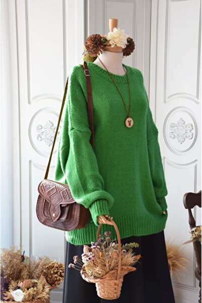 EMİNOS BUTİK Oversize Model Sweater Green Color