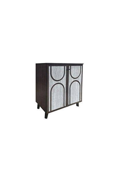 BAITY Malaysian Wooden Shoe Cabinet - 2 Doors, 4 Shelves - Brown and Gray