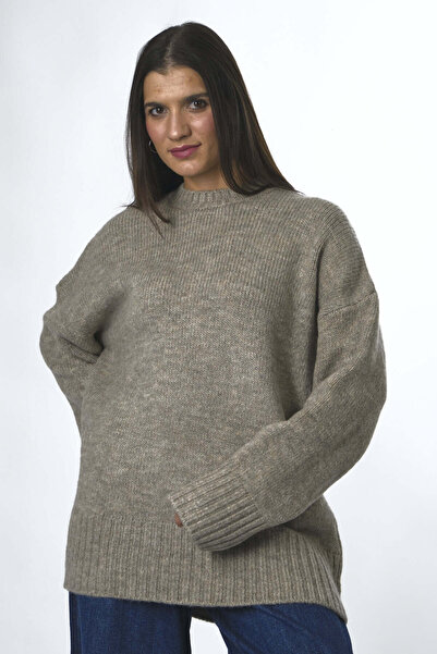 ABBRA Γυναικείο πουλόβερ με λαιμόκοψη με λεπτομέρεια φιτίλι σε μεγάλο μέγεθος