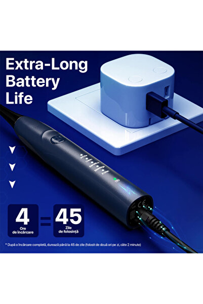 DrKala Sonic electric toothbrush with activated charcoal, 5 modes, 2 heads, up to 42,000 vibrations