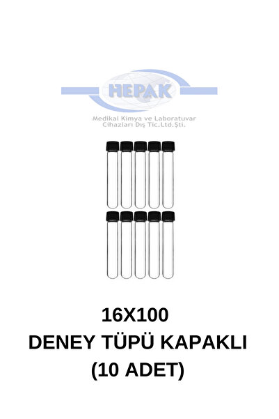 Hepak 16x100 Cam Deney Tüpü Kapaklı (10 Adet)
