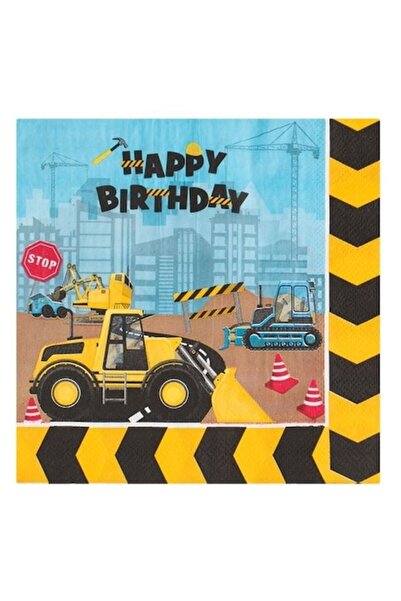 ANTBRO Party Table Napkins with Construction Vehicles Theme 'Happy Birthday' – 33x33 cm, Set of 20