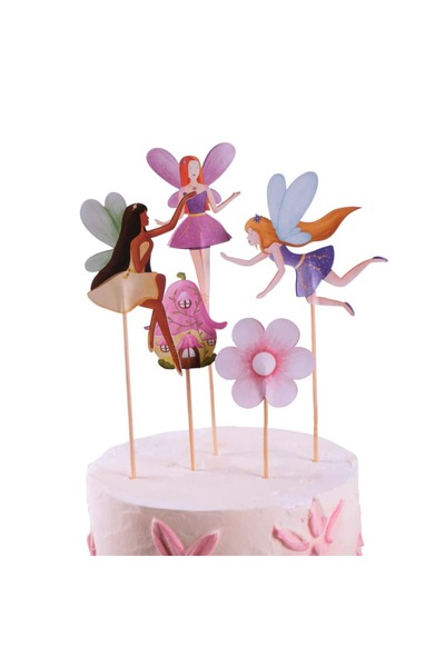 Peri Kızı Pasta Süsü Mantar Evi ve Çiçek - Fairy Cake Topper Mushroom House and Flower