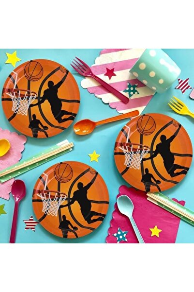 ANTBRO ® Set Farfurii de Petrecere de Carton Portocalii cu Model Baschet – Ø23 cm, Set 6 bucati