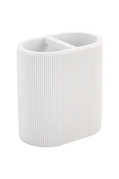KADDA Toothbrush Holder, Lines BPO-4311B, polyresin, freestanding, white, 6.4 x 10.2 x 10.7 cm