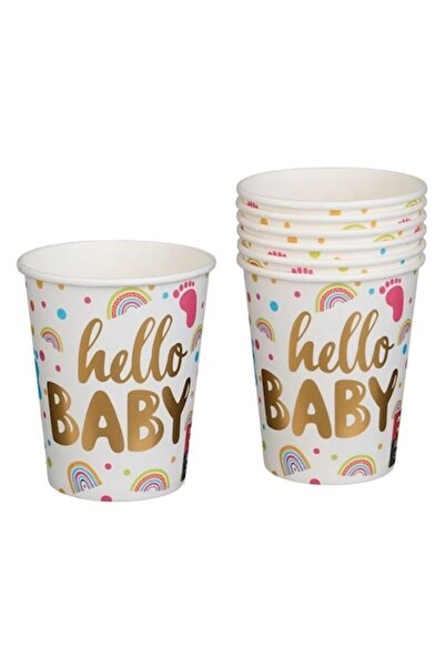 ANTBRO Hello Baby Paper Cups, White with Gold Foil – 270ml, Set of 6 (Antbro)