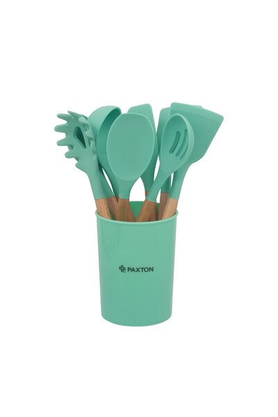 Paxton Ustensile de gătit, JY9JT, silicon + lemn, verde, 33 x 12,5 cm, 8 bucăți
