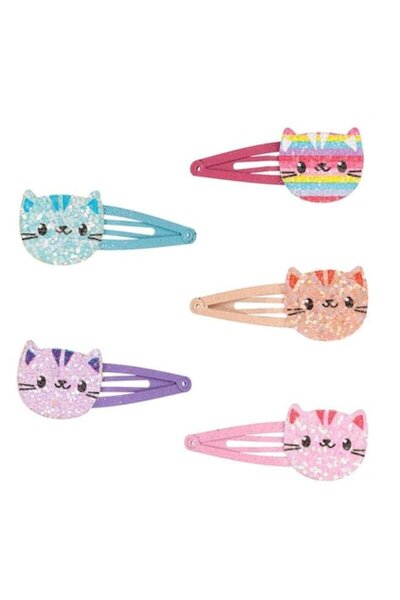 ANTBRO Set 5 Hair Clips for Kids Antbro® Metallic Clips with 3D Cat Glitter Design