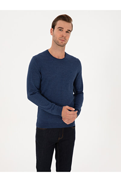 Cacharel Indigo Slim Fit Wool Blend Crew Neck Basic Knitwear Sweater 50315266...