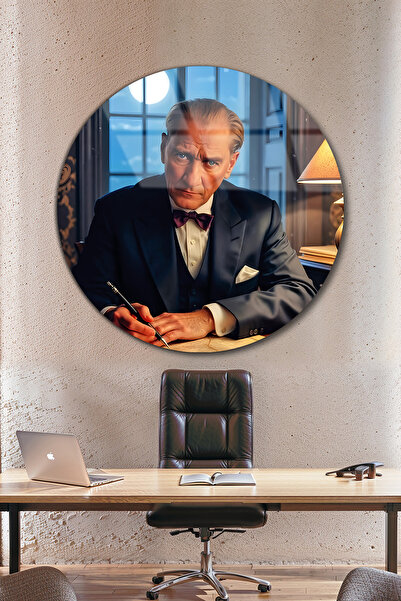 Missing Items Atatürk Portre Ev İş Kurumsal Hediyelik Yuvarlak Cam Tablo